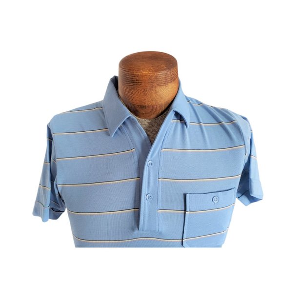 VTG PAULY & FORBES Men's Horizontal Striped Jersey Knit Polo Shirt Size Small - Picture 3 of 8